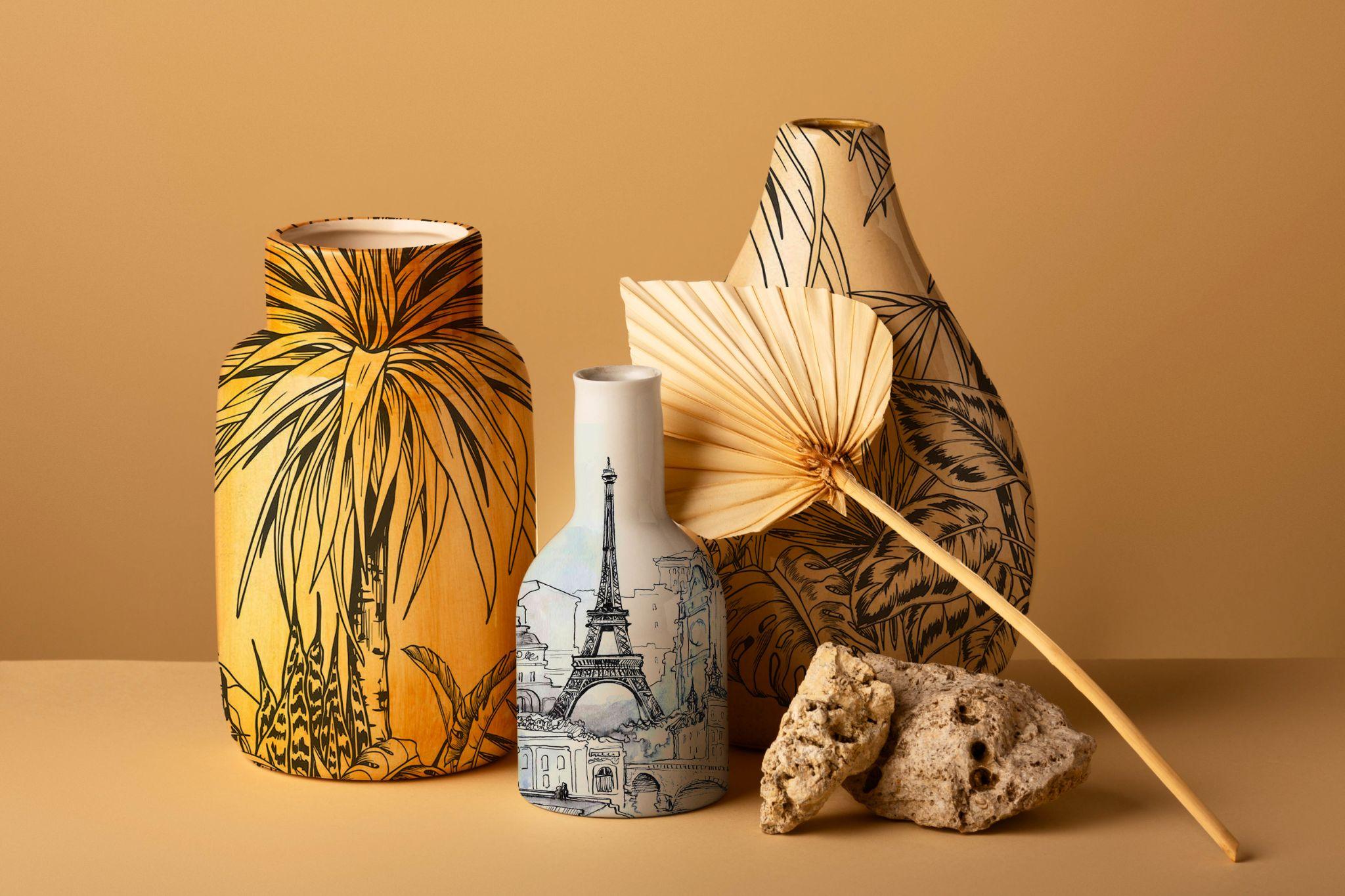 Idée récup papier peint pour vases et couvre-pots